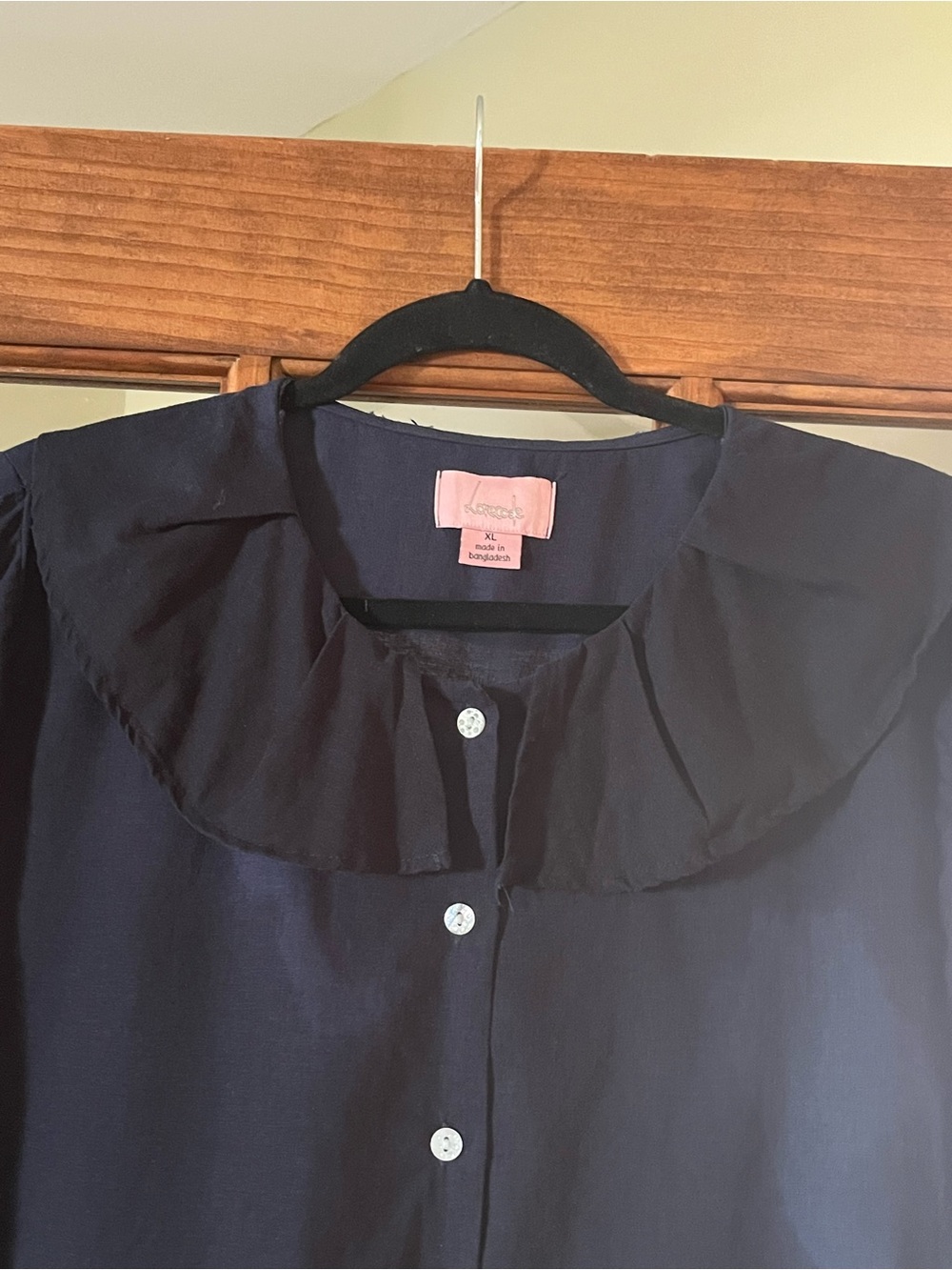 RBX navy Button-Front Women's Blouse with Ruffled Collar